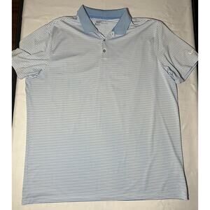 Nike Golf Mens Polo Shirt XXL Dr-Fit Blue Stripes Sleeve Logo Active Comfort